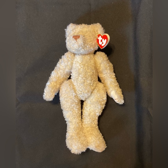 Ty Gem cream stuffed teddy bear in beautiful velvet hooded coat - Picture 7 of 12